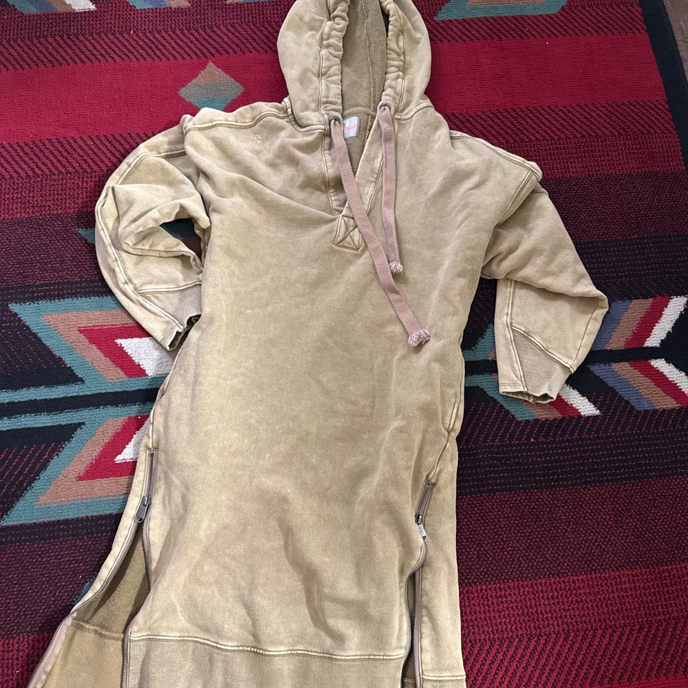 Free People Tan Long Sleeve Hoodie Dress